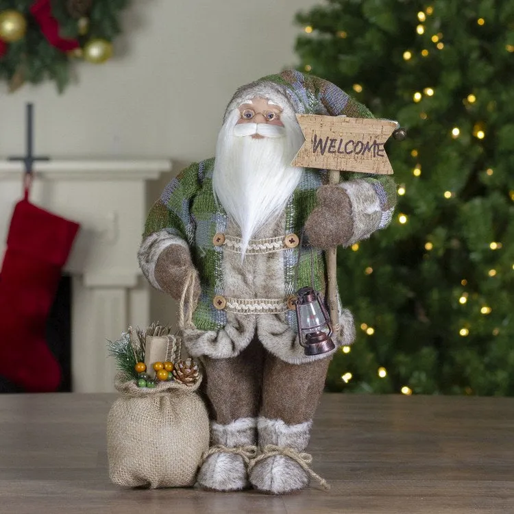 18" Standing Santa Christmas Figurine Carrying a Welcome Sign