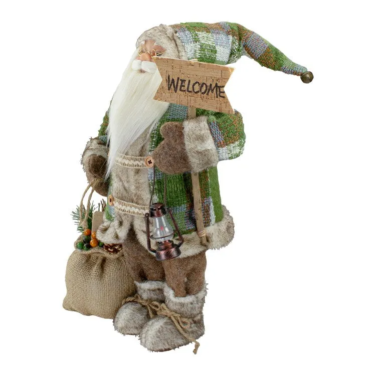 18" Standing Santa Christmas Figurine Carrying a Welcome Sign