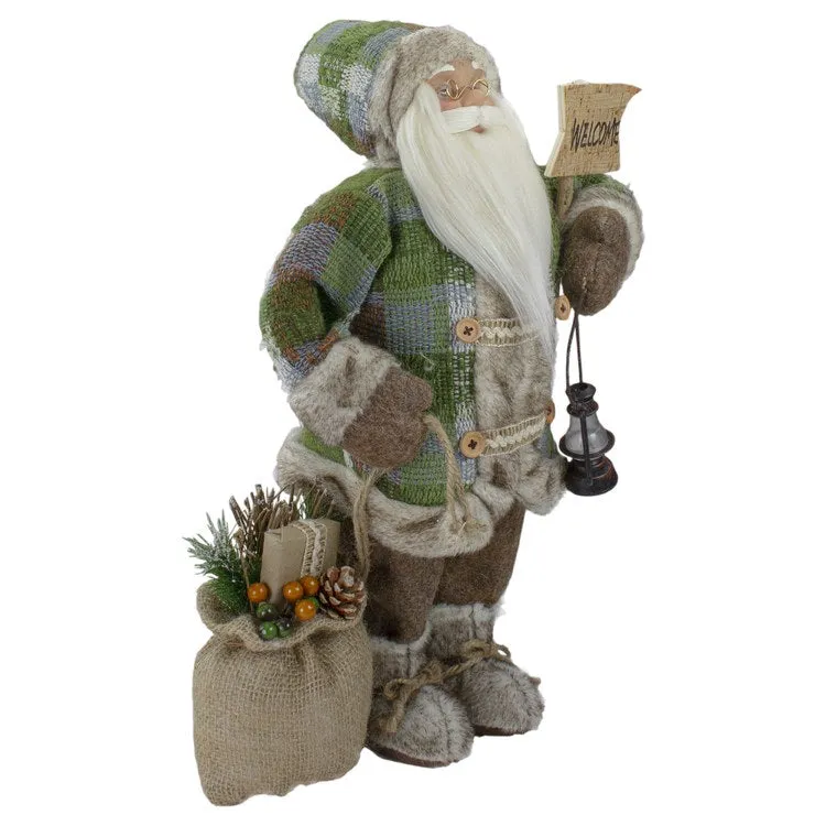 18" Standing Santa Christmas Figurine Carrying a Welcome Sign