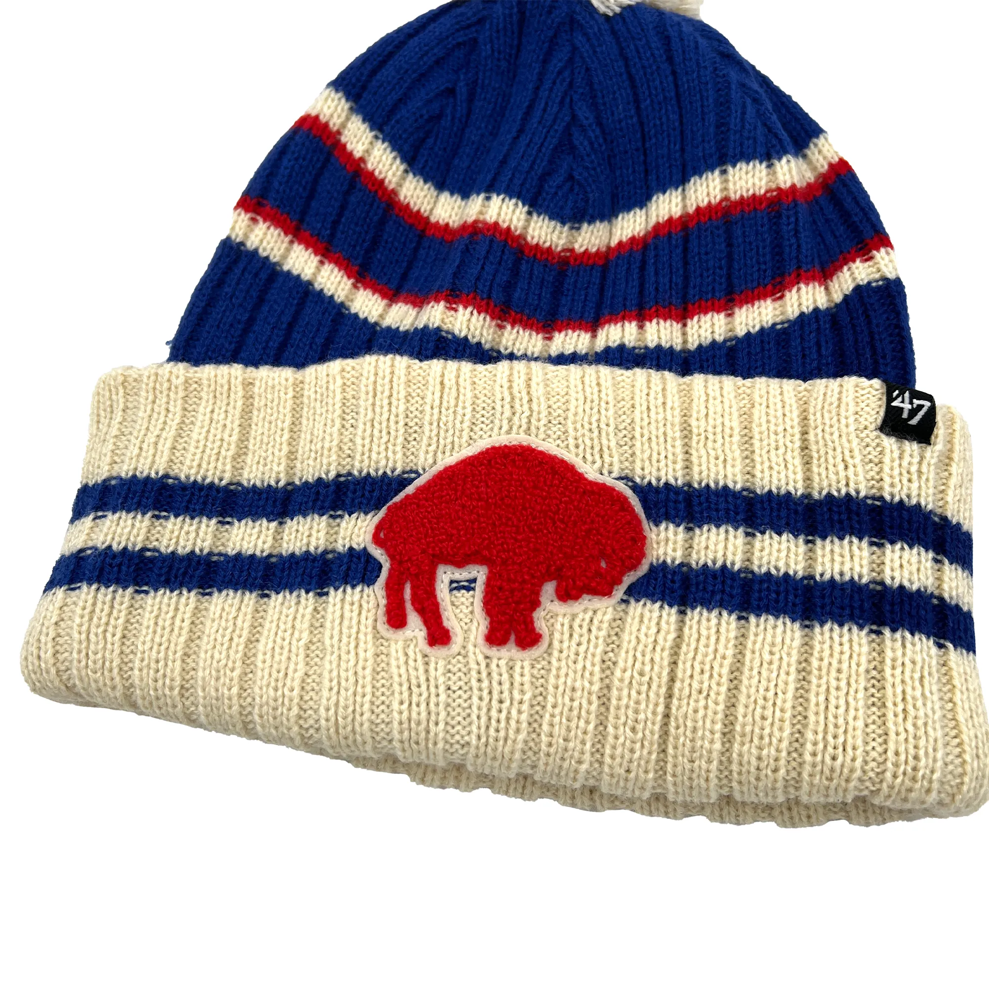 '47 Brand Buffalo Bills Retro Logo Royal & Cream Knit Winter Hat