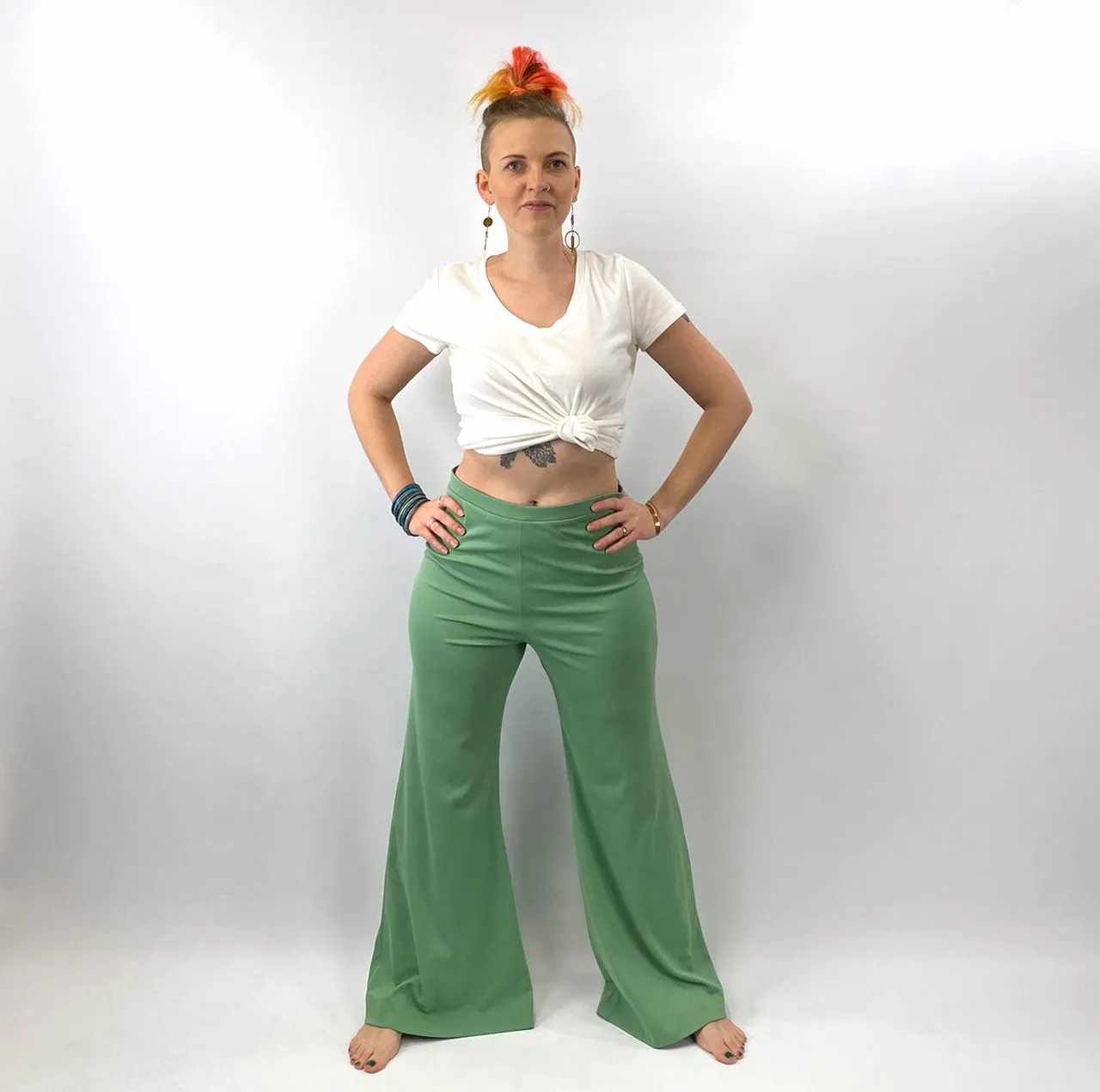 60s 70s Bellbottom Palazzo Wide Leg Stretch Pants Women's Vintage Small Miss Shaheen VFG