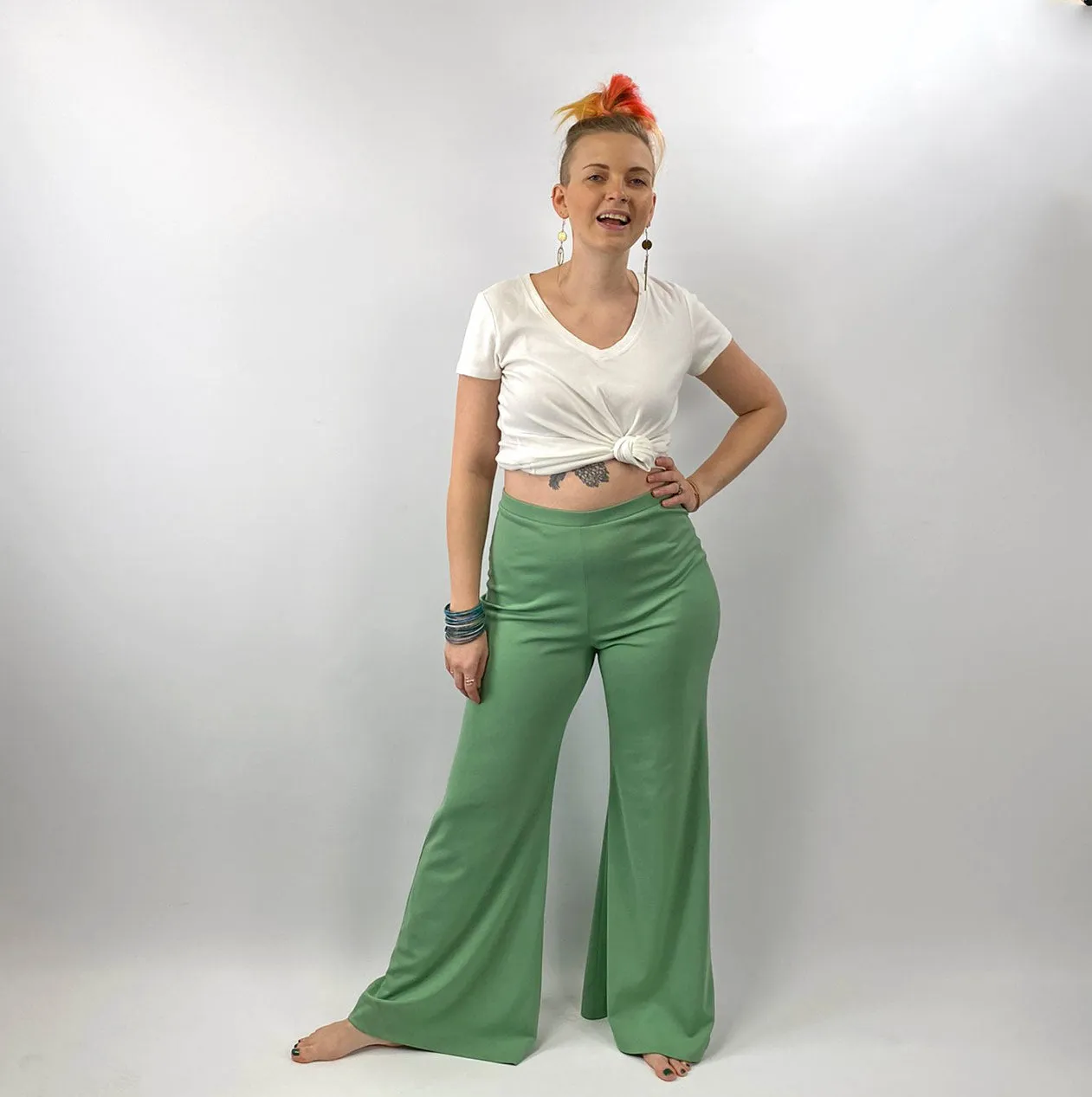 60s 70s Bellbottom Palazzo Wide Leg Stretch Pants Women's Vintage Small Miss Shaheen VFG