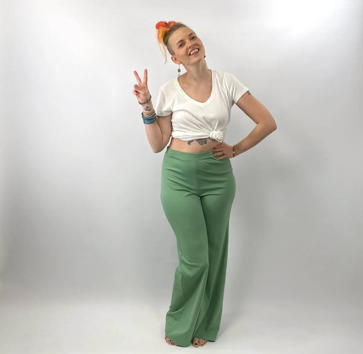 60s 70s Bellbottom Palazzo Wide Leg Stretch Pants Women's Vintage Small Miss Shaheen VFG