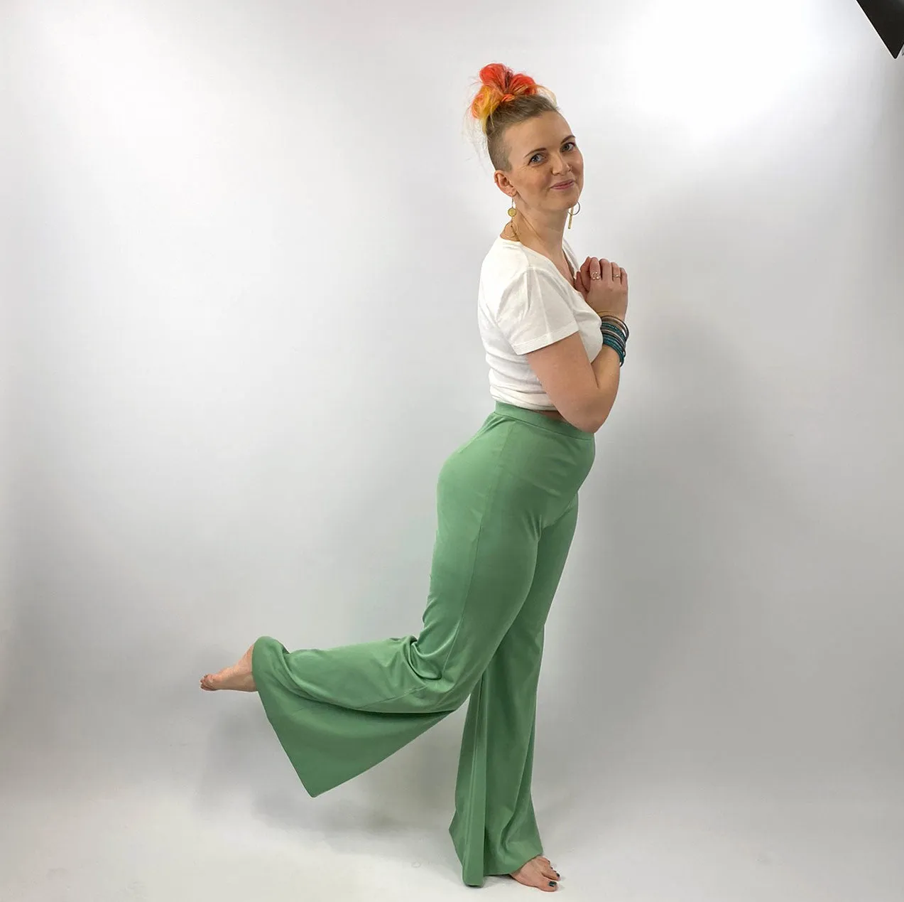 60s 70s Bellbottom Palazzo Wide Leg Stretch Pants Women's Vintage Small Miss Shaheen VFG