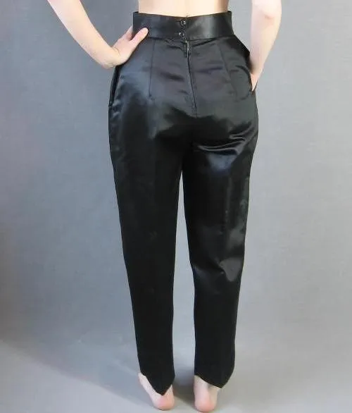 60s Asian Hostess Pajamas Outfit Women's Qipao Top Pants Vintage Satin M/L VFG