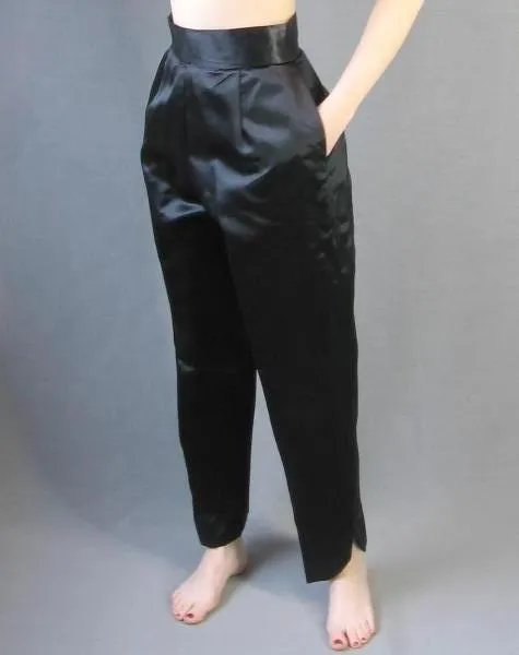 60s Asian Hostess Pajamas Outfit Women's Qipao Top Pants Vintage Satin M/L VFG