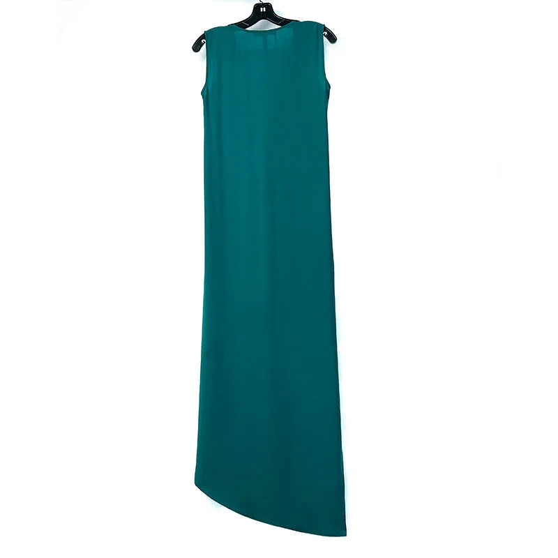 8A59 Women solid V-neck front drape high-low design asymmetric hem day dress