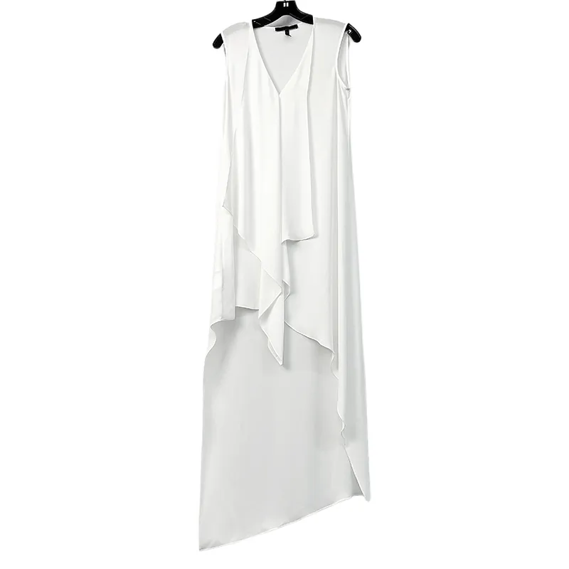 8A59 Women solid V-neck front drape high-low design asymmetric hem day dress
