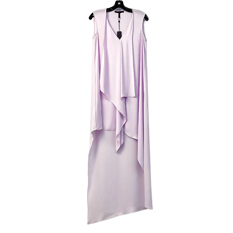 8A59 Women solid V-neck front drape high-low design asymmetric hem day dress