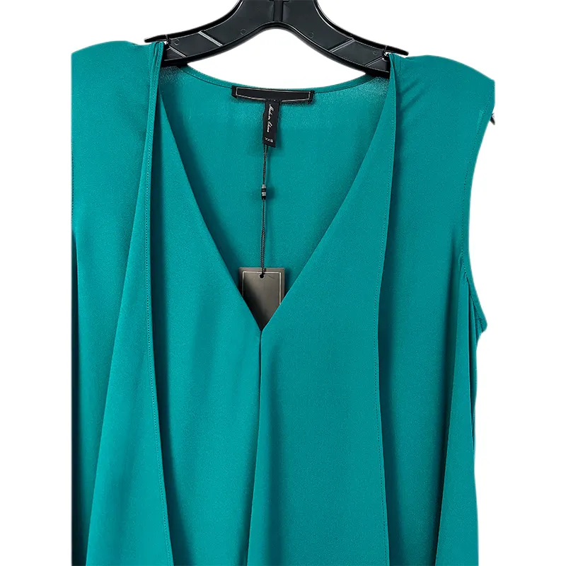 8A59 Women solid V-neck front drape high-low design asymmetric hem day dress