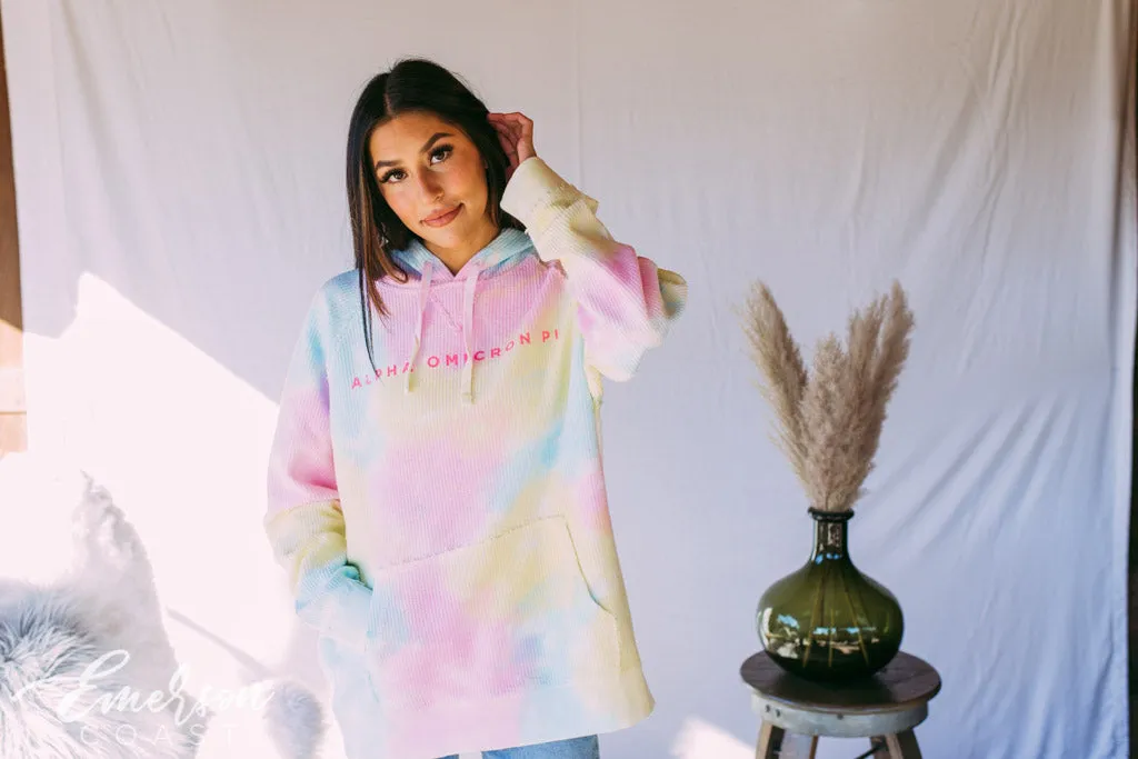 Alpha Omicron Pi Tie Dye Corduroy Hoodie