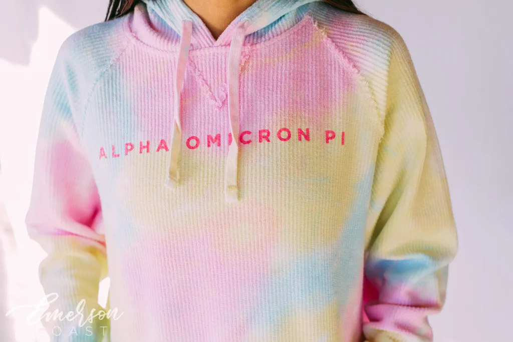 Alpha Omicron Pi Tie Dye Corduroy Hoodie
