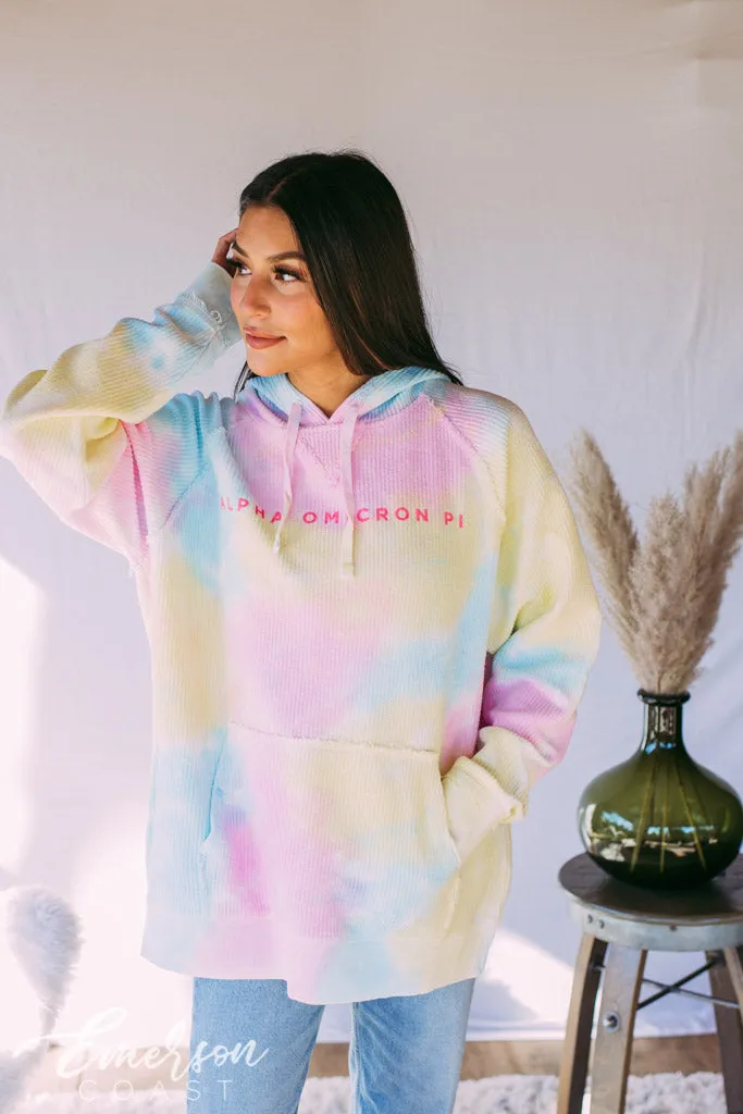 Alpha Omicron Pi Tie Dye Corduroy Hoodie