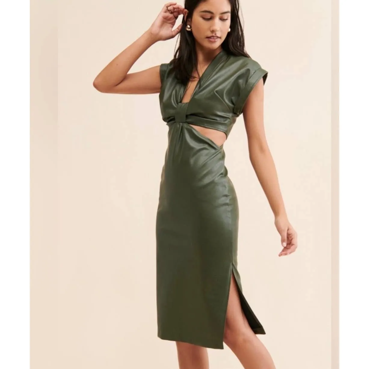 Anthropologie Eva Franco Vegan Cut Out Midi Dress Size 4 Green