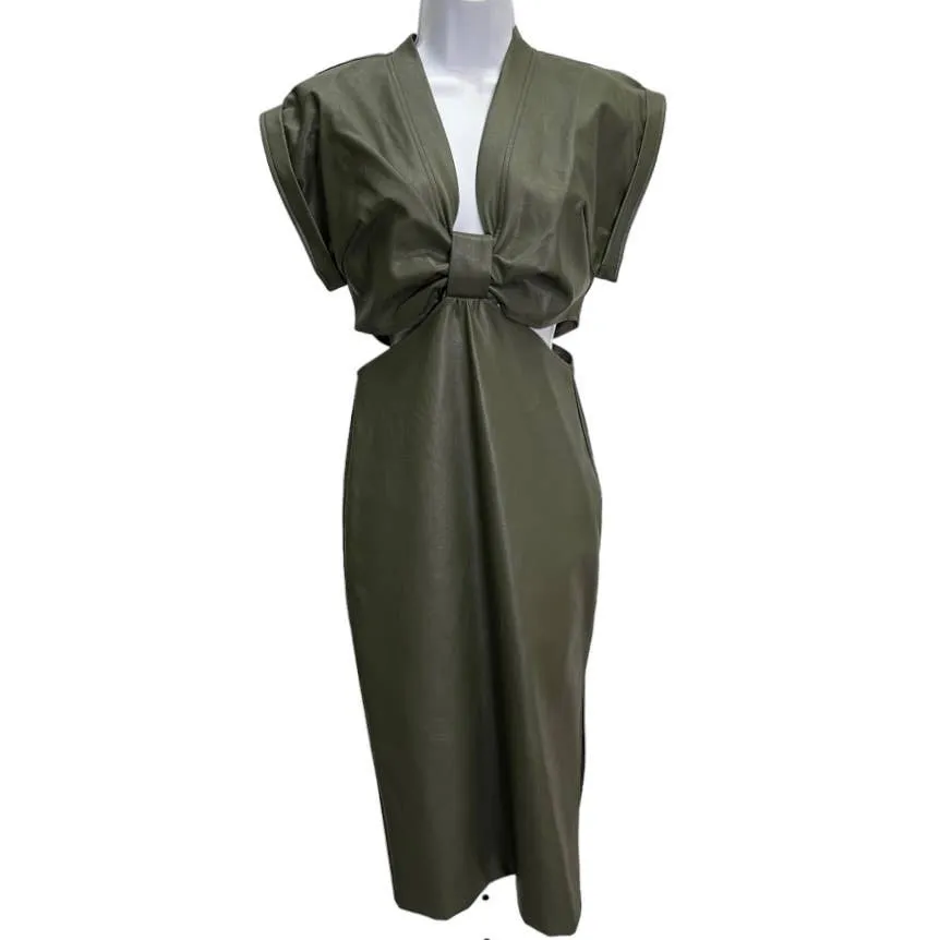 Anthropologie Eva Franco Vegan Cut Out Midi Dress Size 4 Green