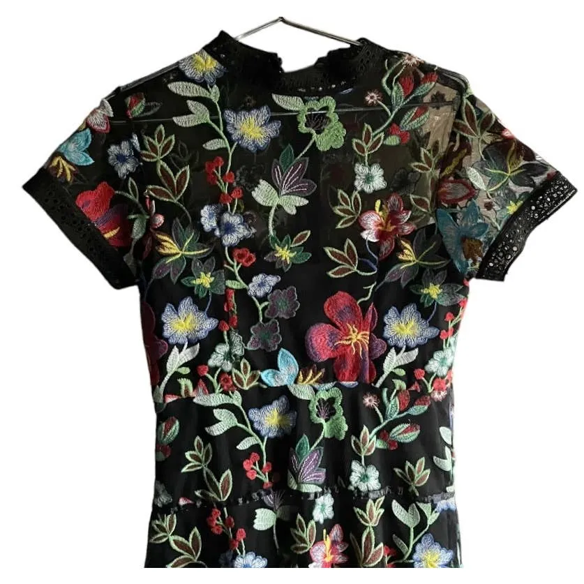 Anthropologie Vone Floral Embroidered Midi Dress Size 12