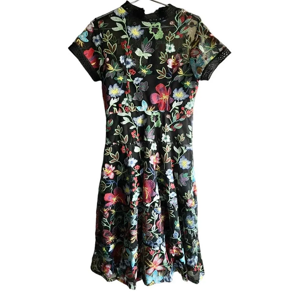 Anthropologie Vone Floral Embroidered Midi Dress Size 12