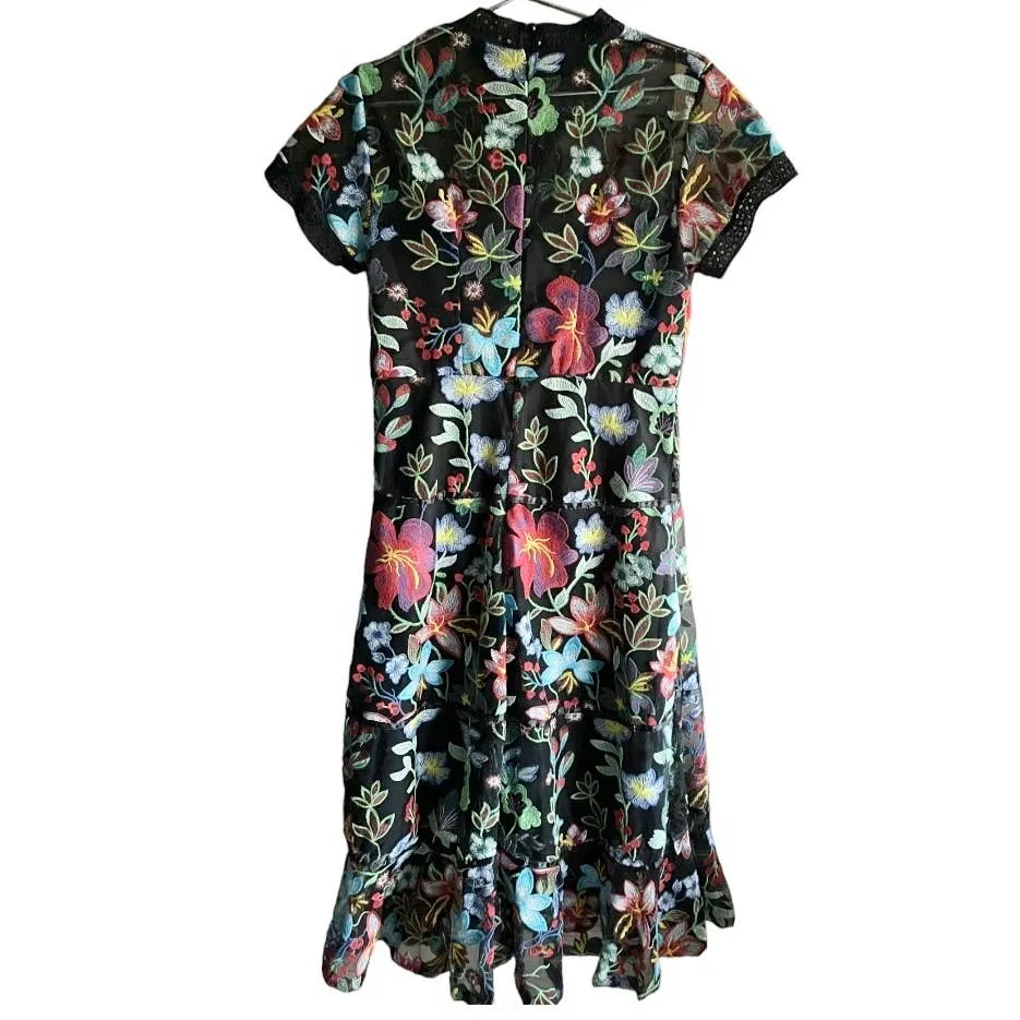 Anthropologie Vone Floral Embroidered Midi Dress Size 12