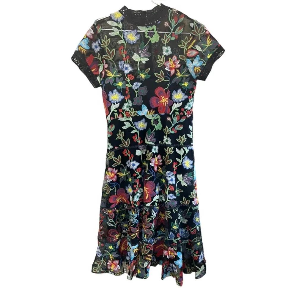 Anthropologie Vone Floral Embroidered Midi Dress Size 12