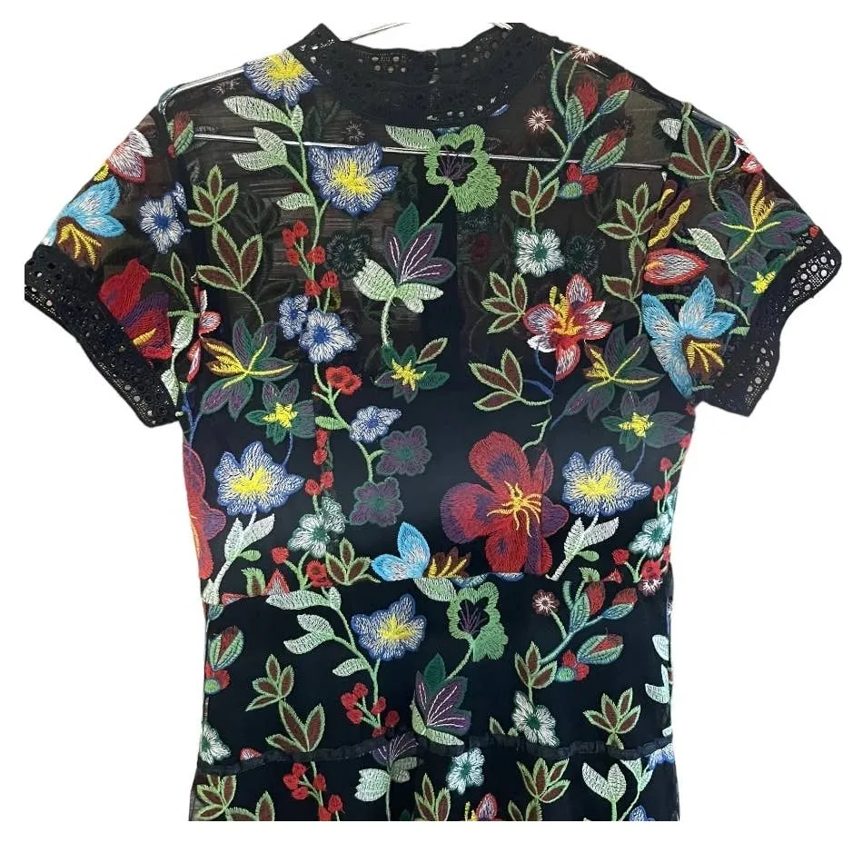 Anthropologie Vone Floral Embroidered Midi Dress Size 12