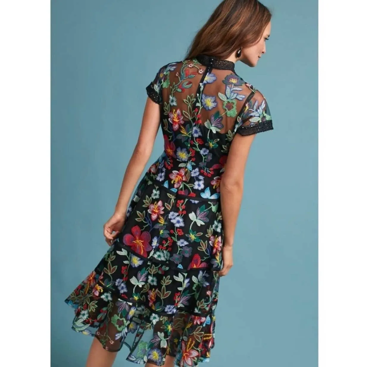 Anthropologie Vone Floral Embroidered Midi Dress Size 12