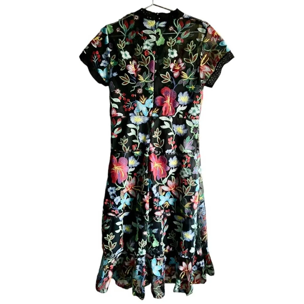 Anthropologie Vone Floral Embroidered Midi Dress Size 12
