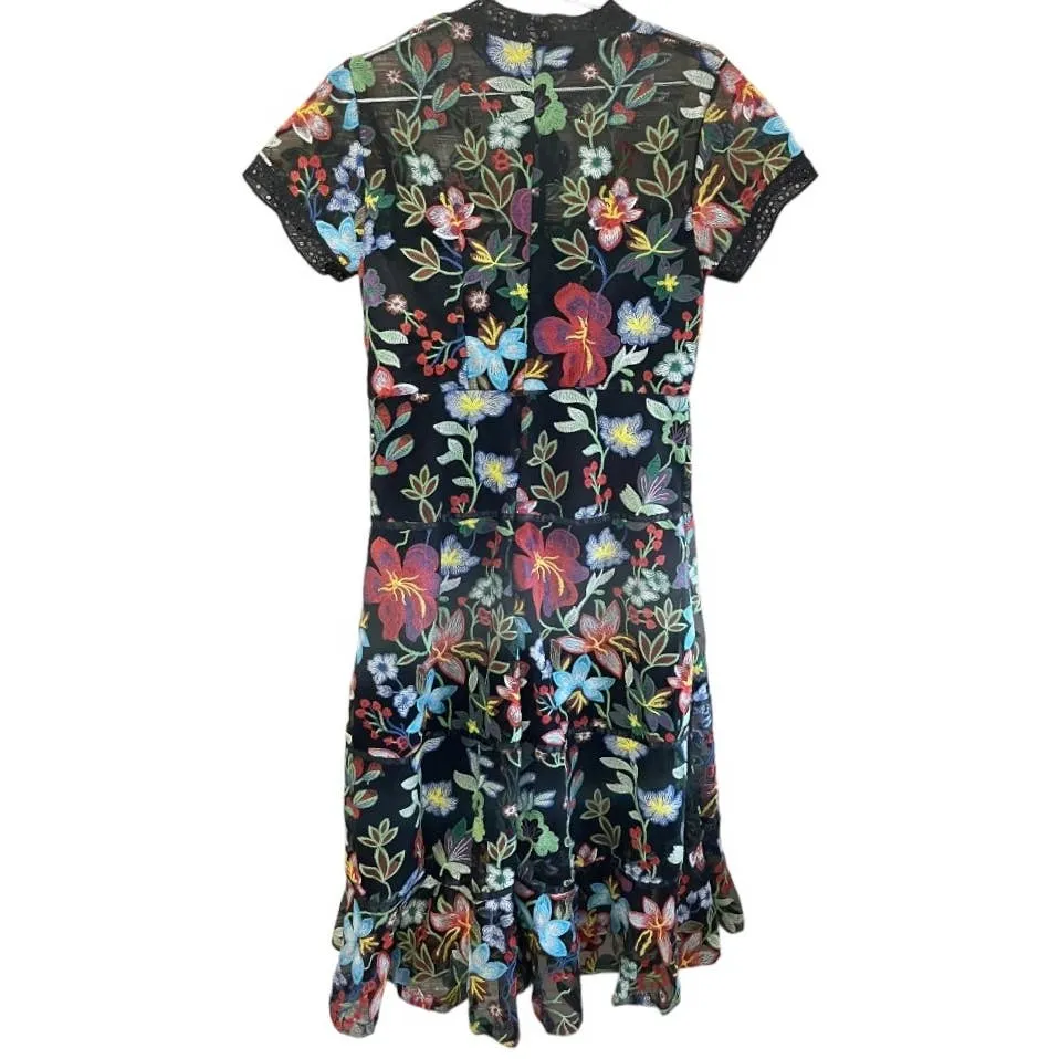 Anthropologie Vone Floral Embroidered Midi Dress Size 12