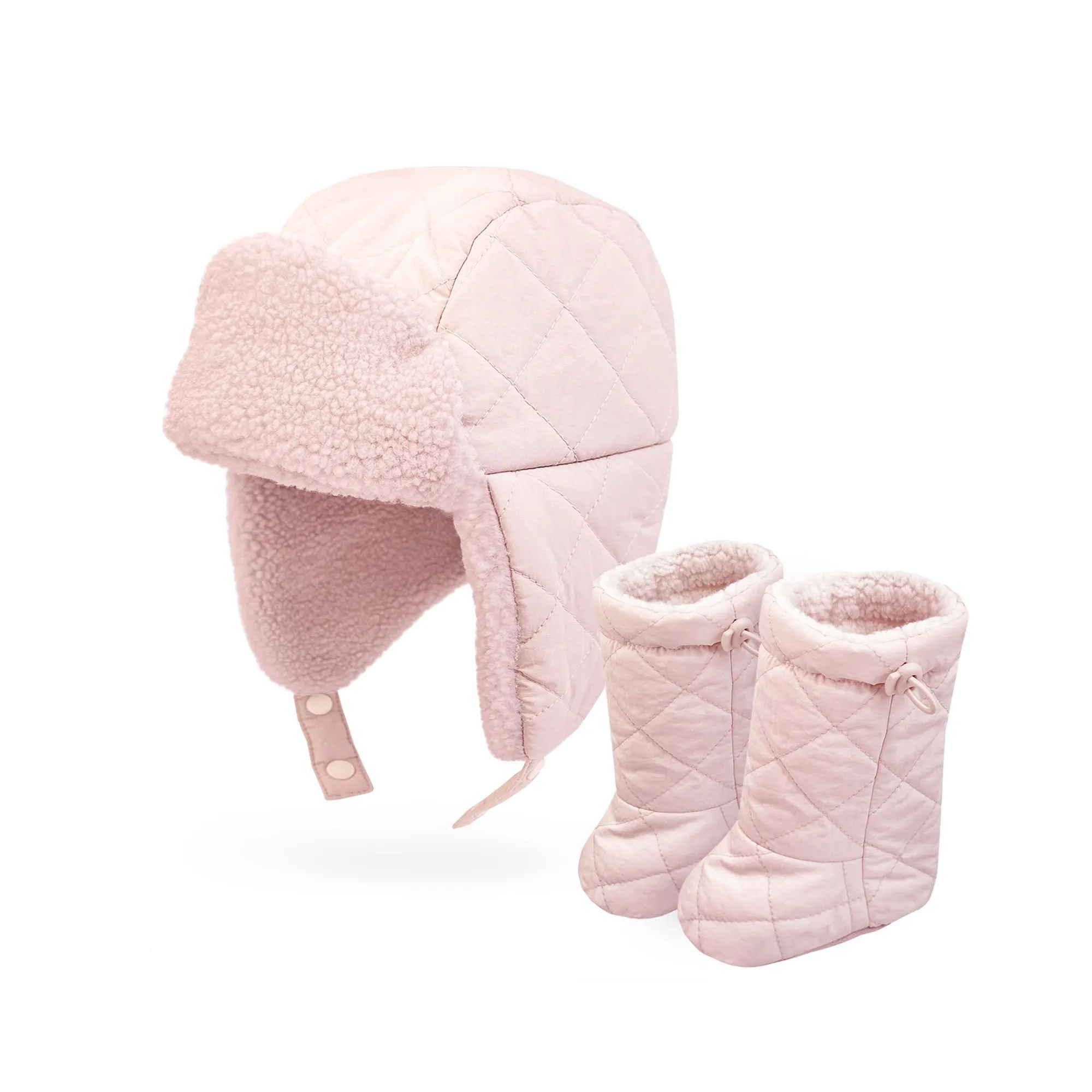 Baby Trapper Hat Toddler Winter Quilted Puffer Ear Flap Hat | Pink