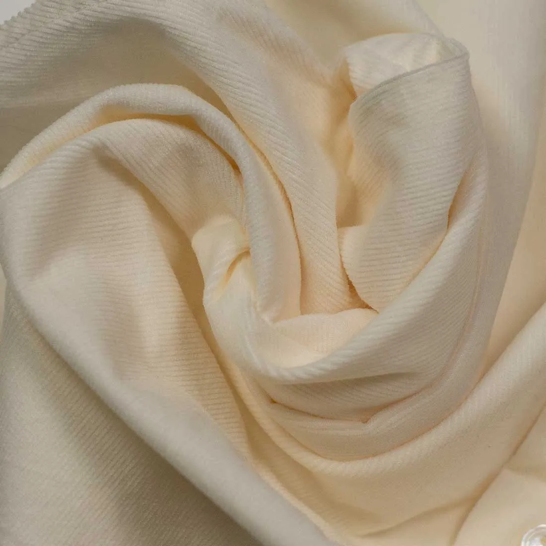 Band collar shirt in ecru cotton microcorduroy