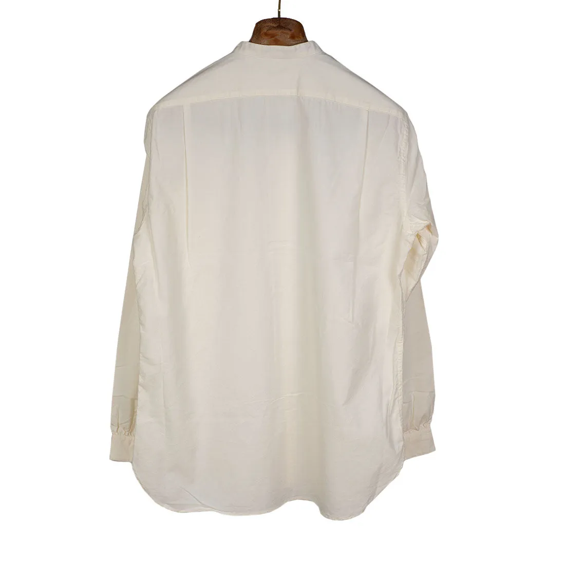 Band collar shirt in ecru cotton microcorduroy