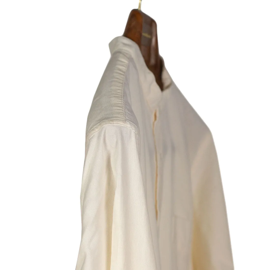 Band collar shirt in ecru cotton microcorduroy