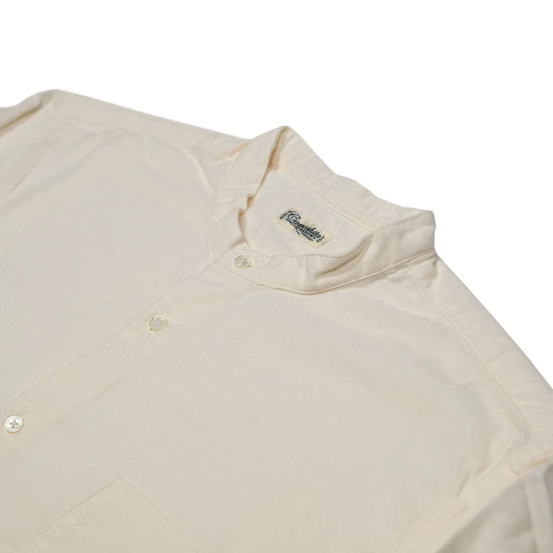 Band collar shirt in ecru cotton microcorduroy