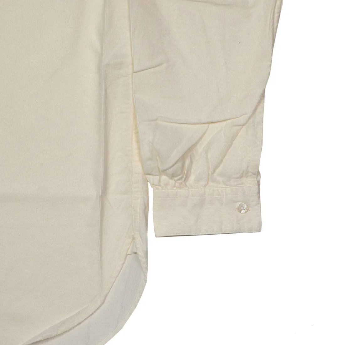 Band collar shirt in ecru cotton microcorduroy