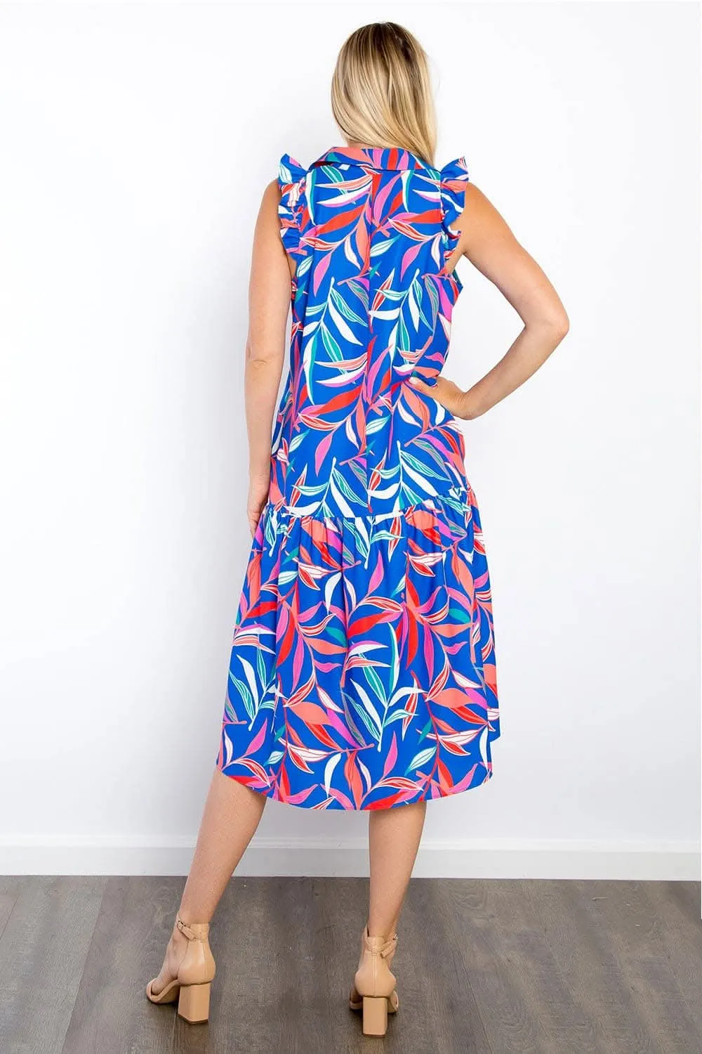 Be Stage Print Ruffled Midi Dress with Pockets Chic Style