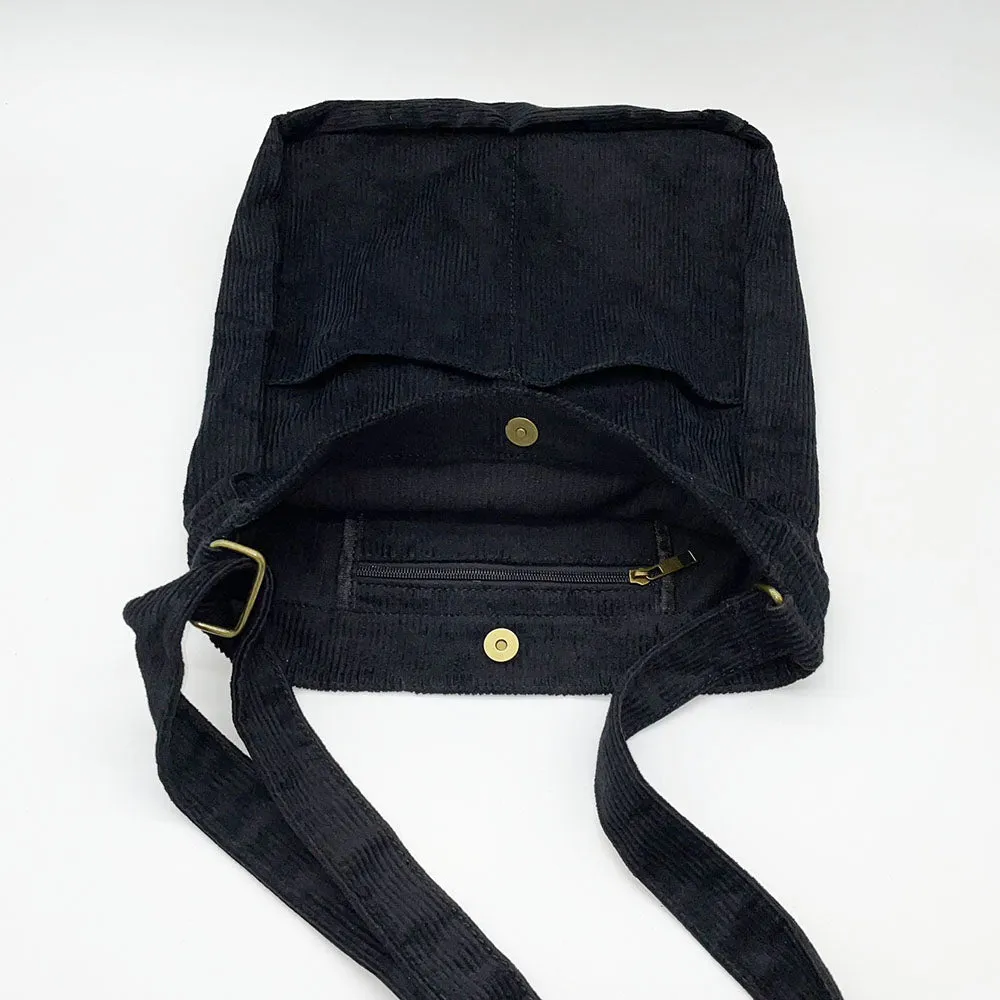 Black Corduroy Crossbody Bag