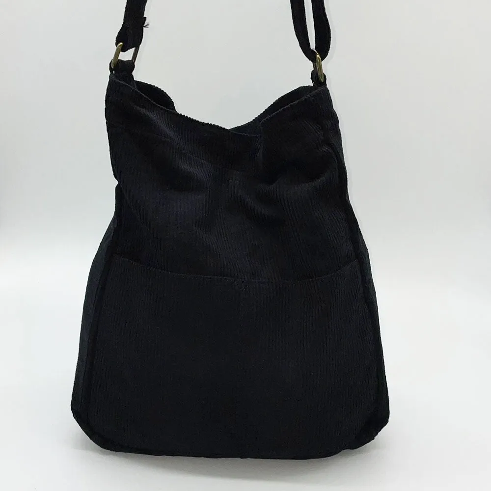 Black Corduroy Crossbody Bag