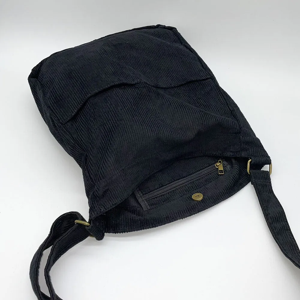 Black Corduroy Crossbody Bag