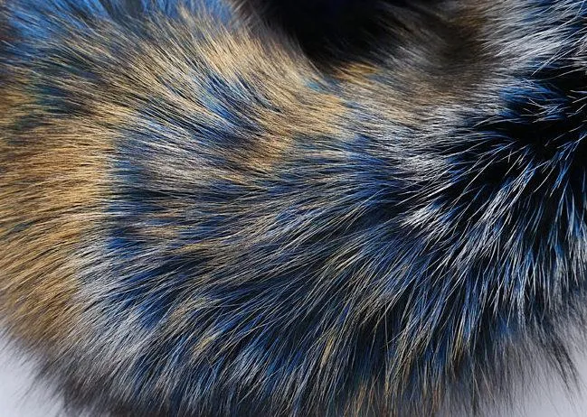 Blue Camouflage Fur Knee-Length Parka Coat