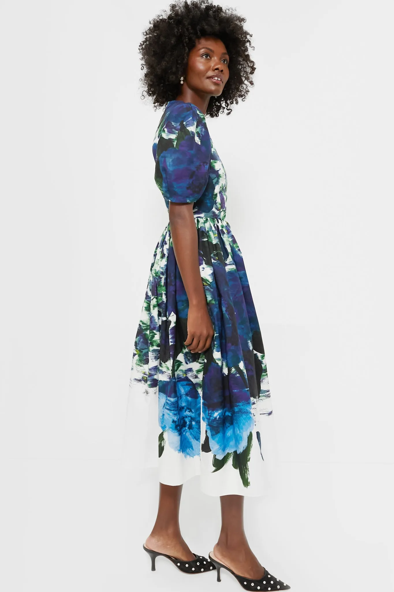 Blue Short Sleeve A Line Midi Dress