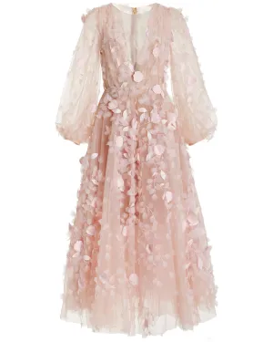 Blush Tulle Deep V Organza Midi Tea Dress