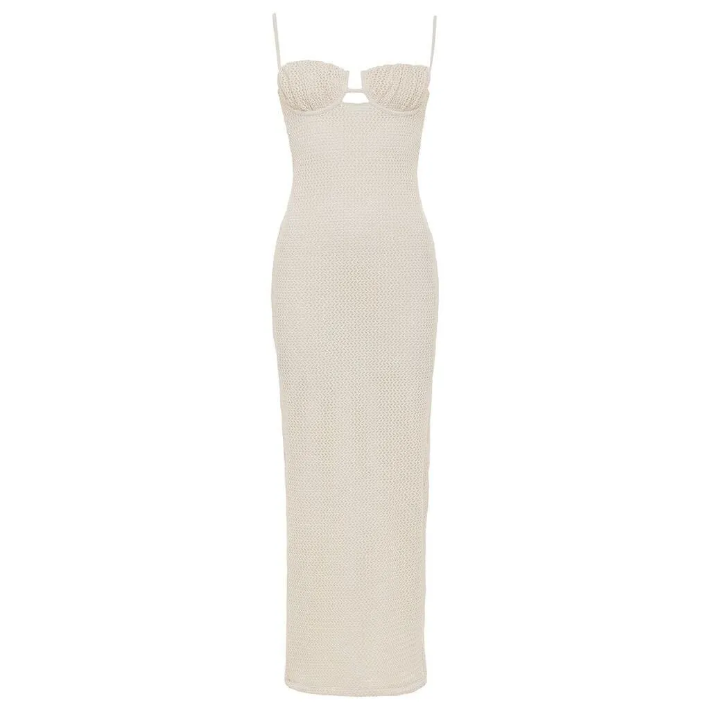 Bone Crochet Petal Long Slip Dress