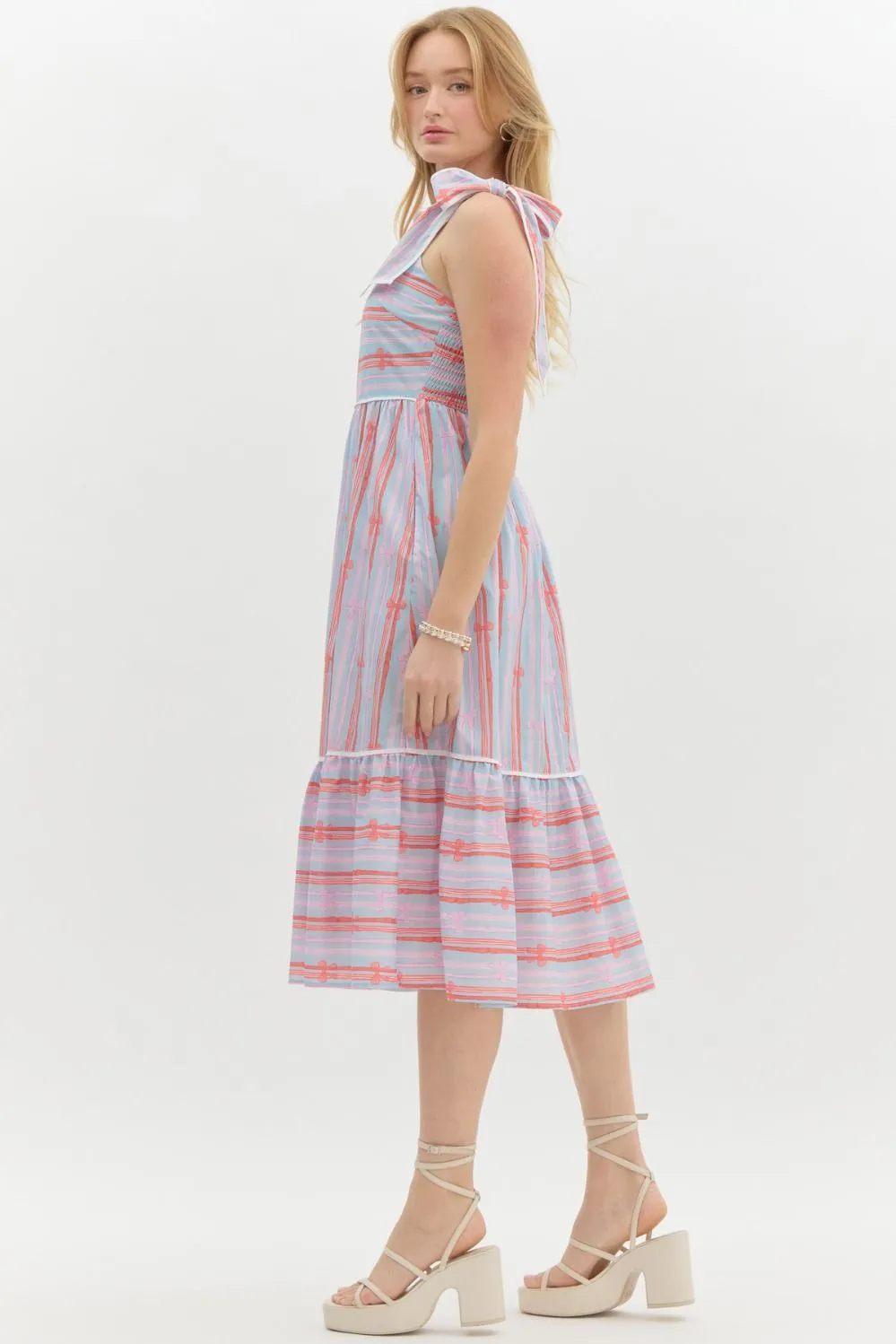 Bow Stripe Midi Dress