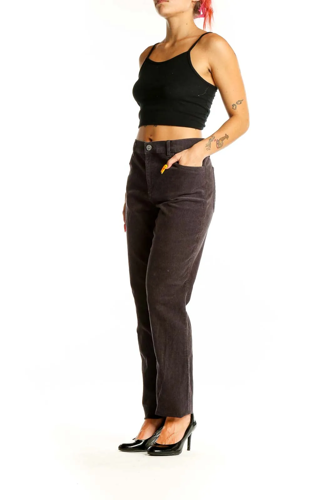 Brown Corduroy Straight-Leg Pants