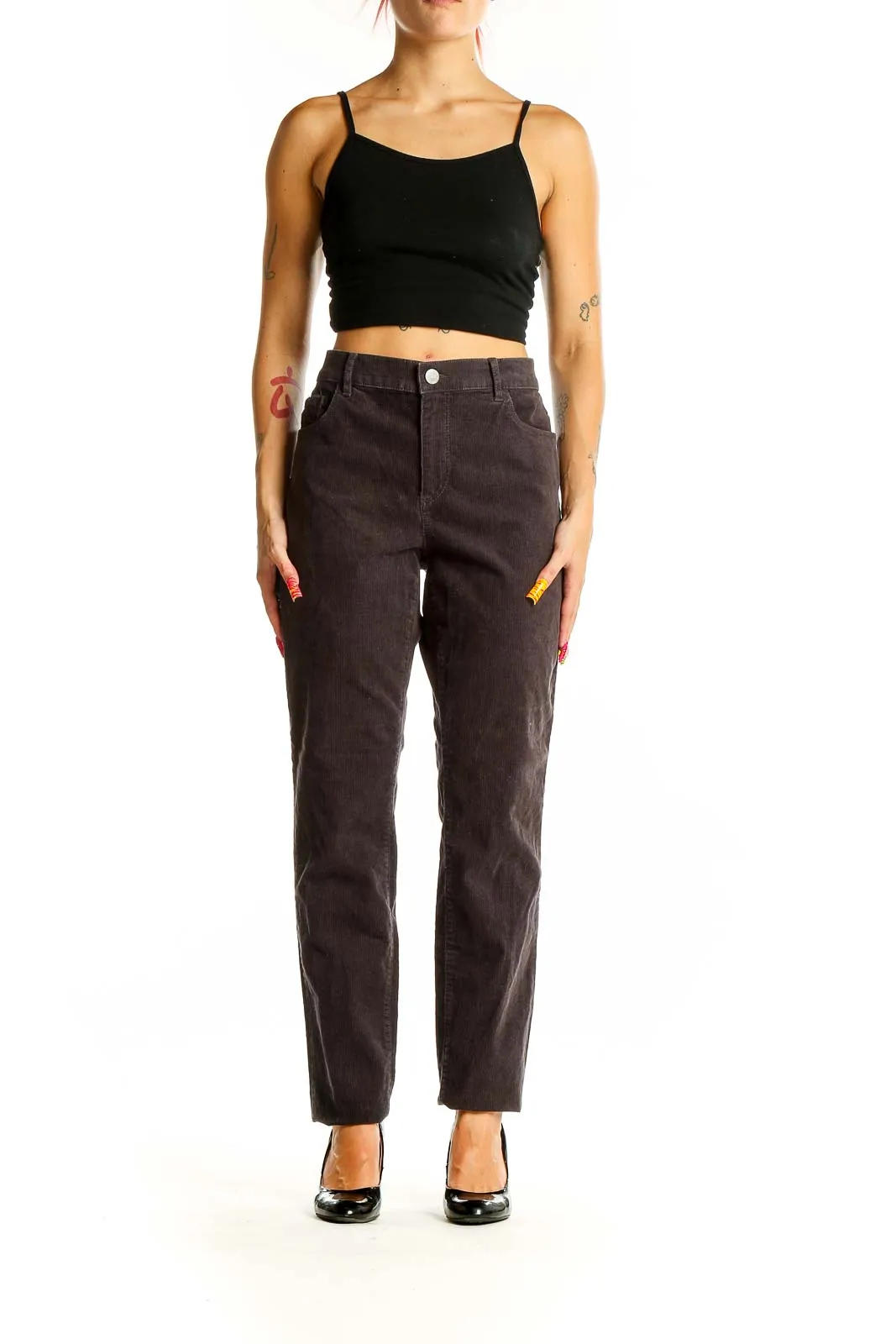 Brown Corduroy Straight-Leg Pants