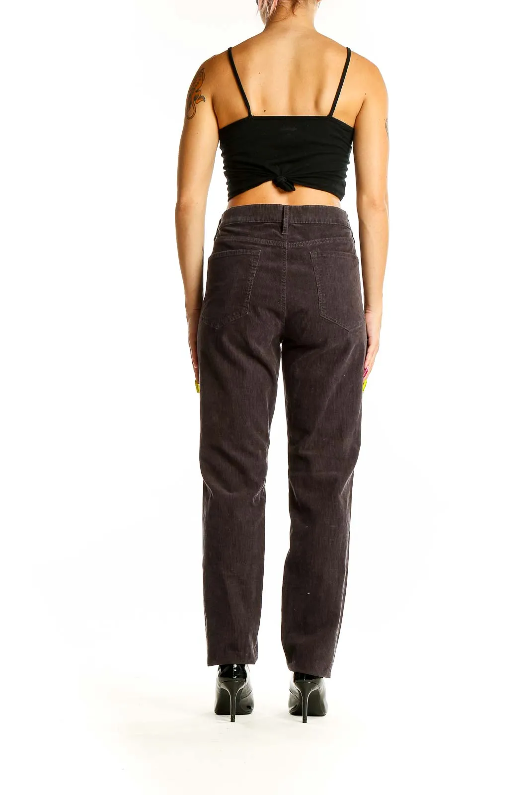 Brown Corduroy Straight-Leg Pants