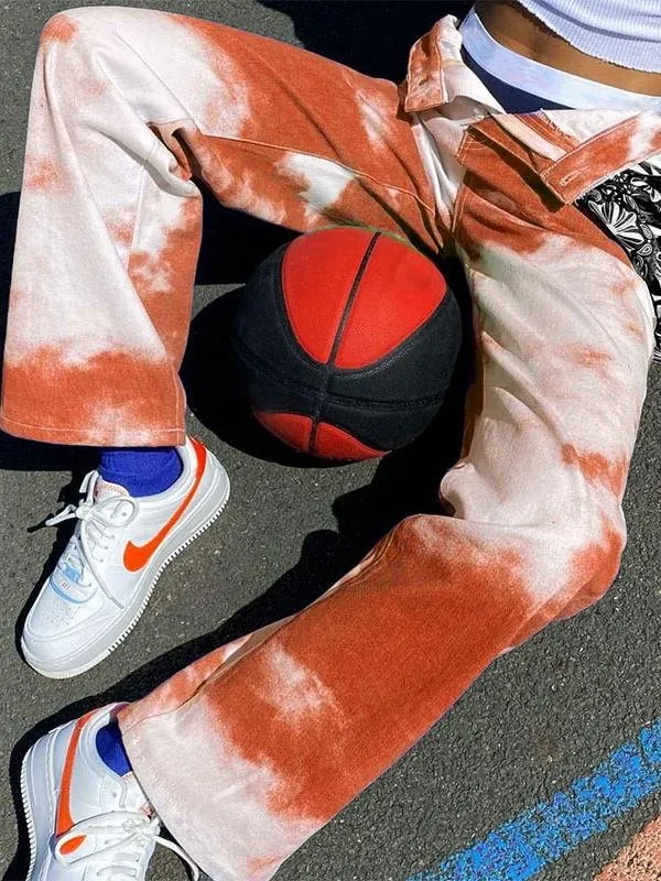Casual Street Shot High-waisted Straight Tie-dye Pants for Women