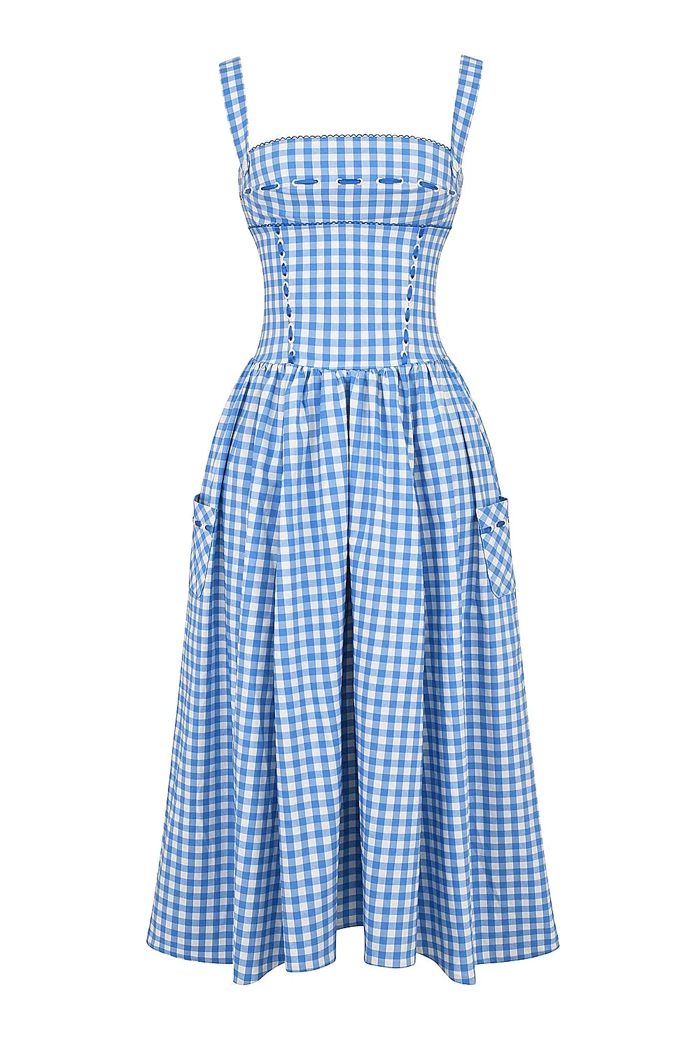 Charming Gingham Midi Dress with Pockets