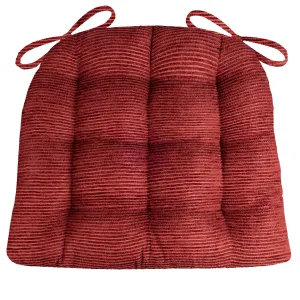 Chenille Rib Claret Red Dining Chair Pad with Ties - Latex Foam Fill