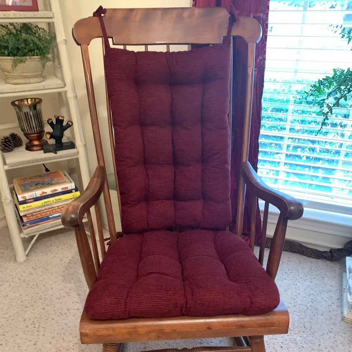 Chenille Rib Claret Red Rocking Chair Cushions - Latex Foam Fill