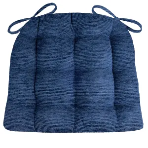 Chenille Rib Navy Blue Dining Chair Pad with Ties - Latex Foam Fill